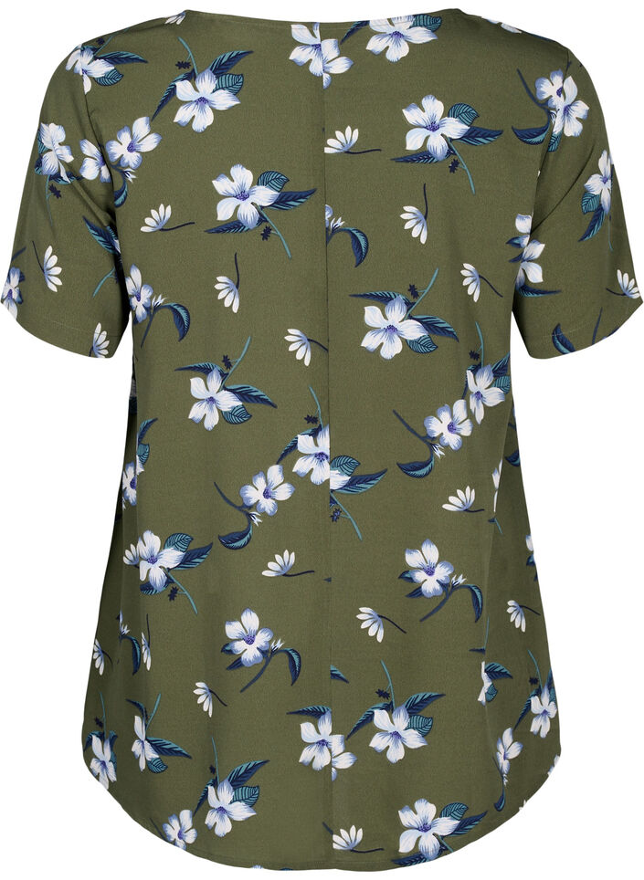 FLASH - blus med kort ärm och tryck, Olive Night Flower, Packshot image number 1