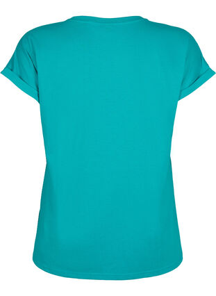 Kortärmad t-shirt i bomullsmix, Teal Blue, Packshot image number 1