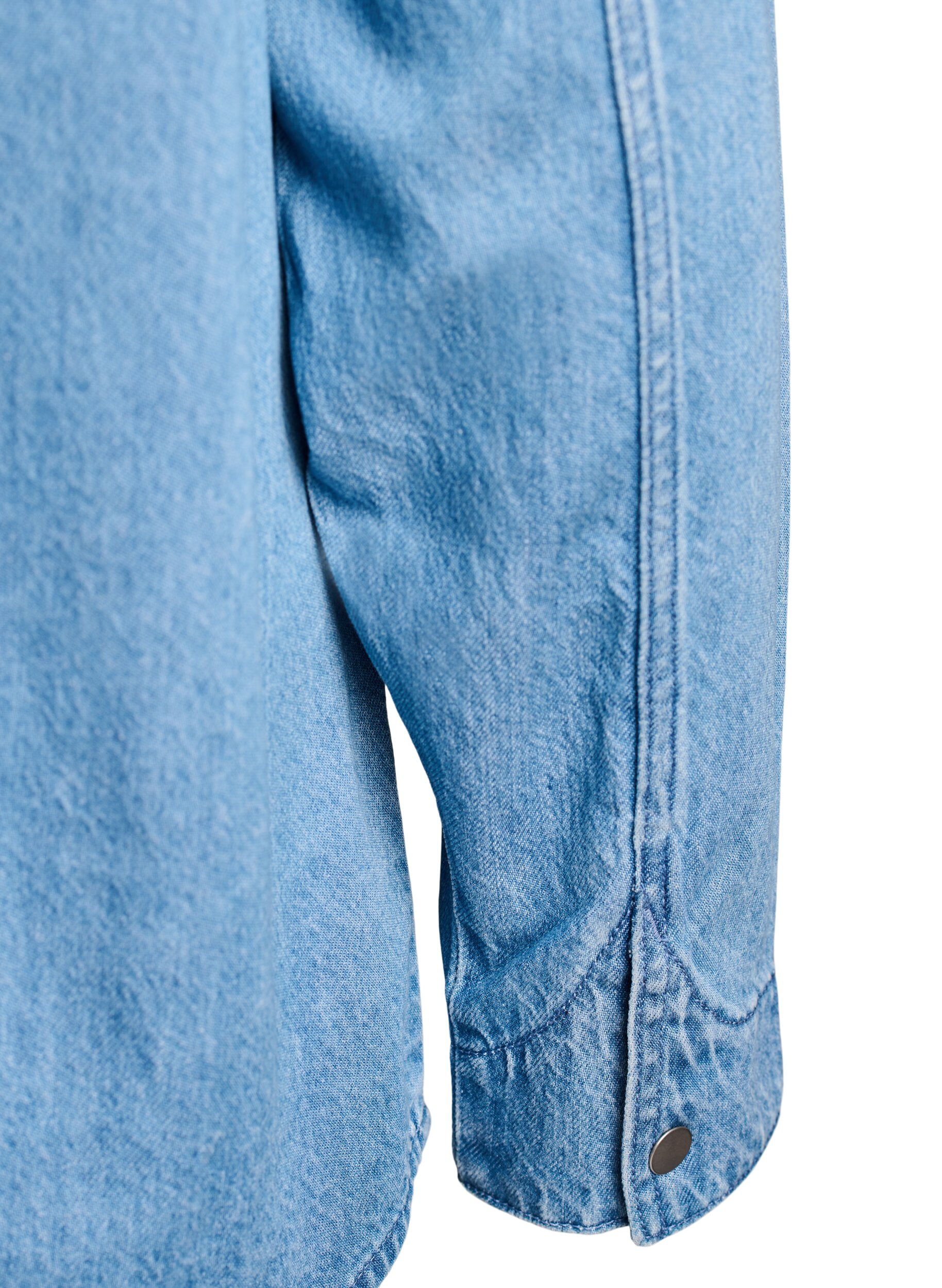 Zizzi Jeansskjorta med br&ouml;stfickor, Bl&aring;, Packshot image number 3