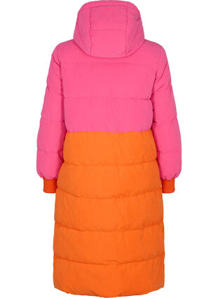 Lång vinterjacka med colour block, Pink W/Orange, Packshot image number 1