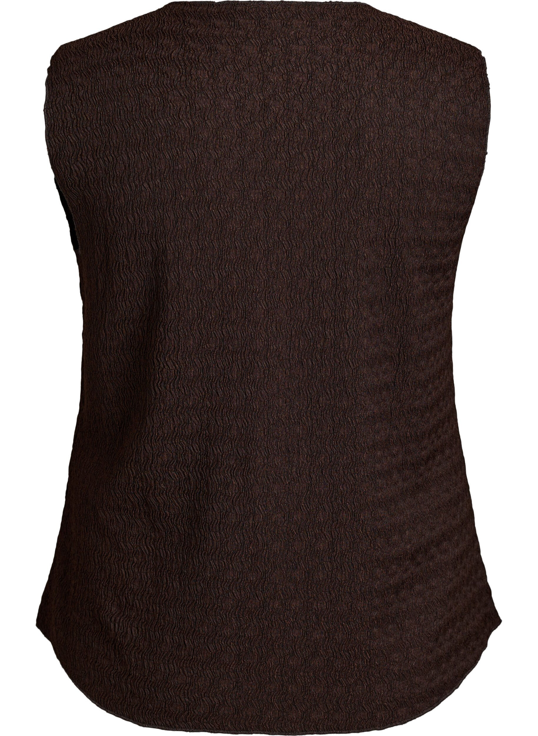 Zizzi&Auml;rml&ouml;s topp med v&aring;gig struktur och kn&auml;ppning, Brun, Packshot image number 1
