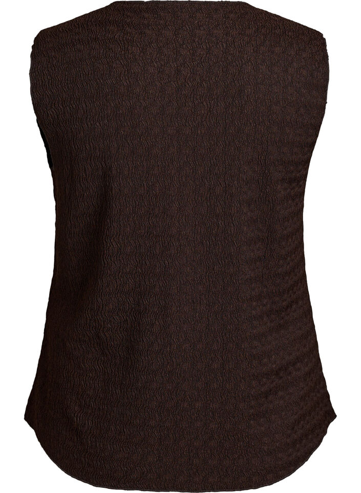 &Auml;rml&ouml;s topp med v&aring;gig struktur och kn&auml;ppning, Brun, Packshot image number 1