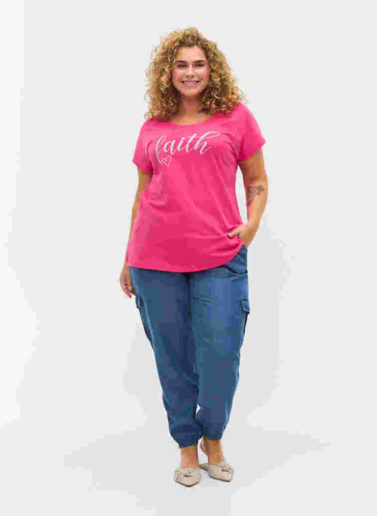 T-shirt i bomull med korta ärmar, Beetroot Pur Faith, Model image number 2