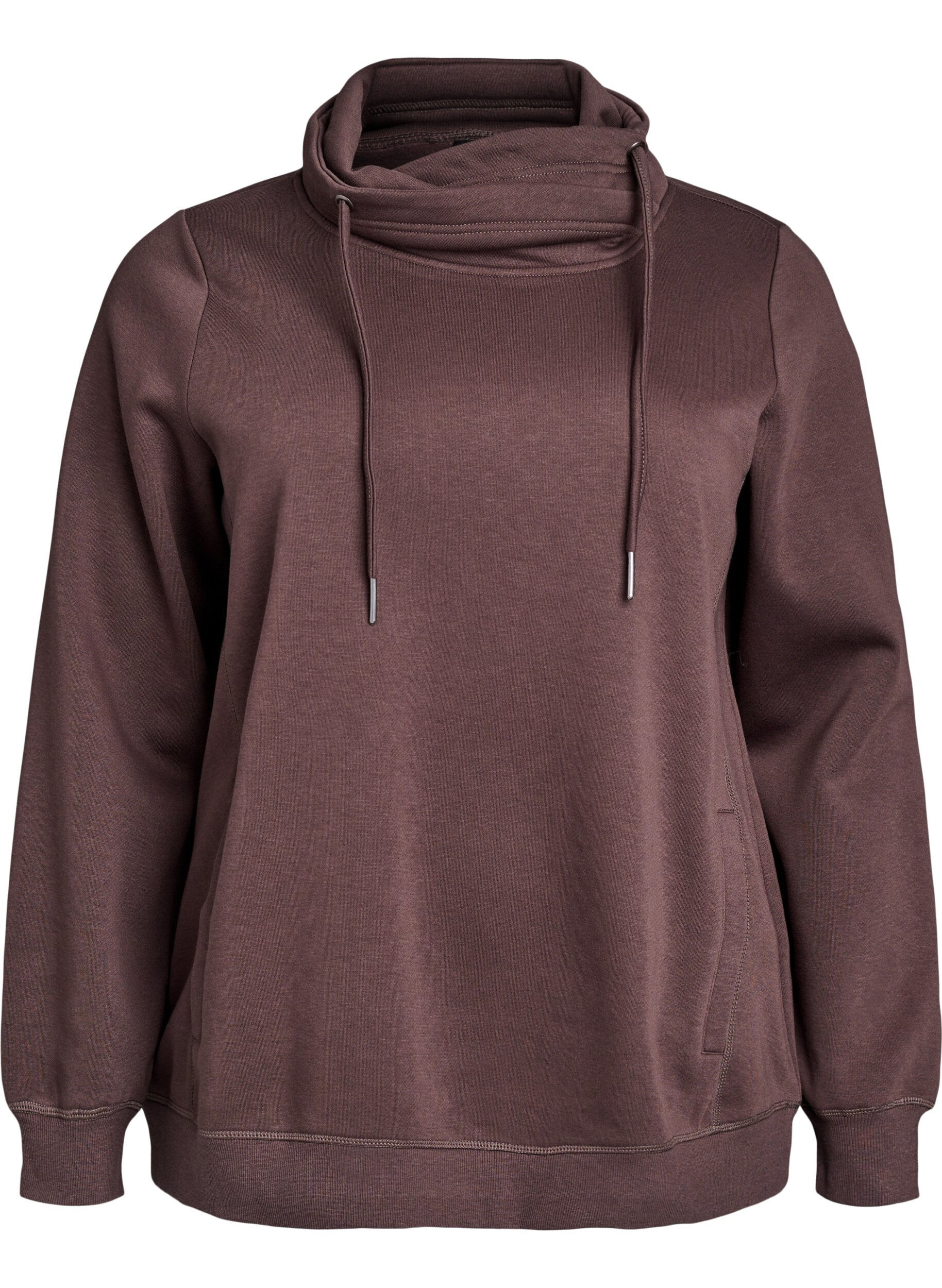 ZizziSweatshirt med h&ouml;g krage och fickor, Brun, Packshot image number 0