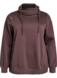 Sweatshirt med h&ouml;g krage och fickor, Brun