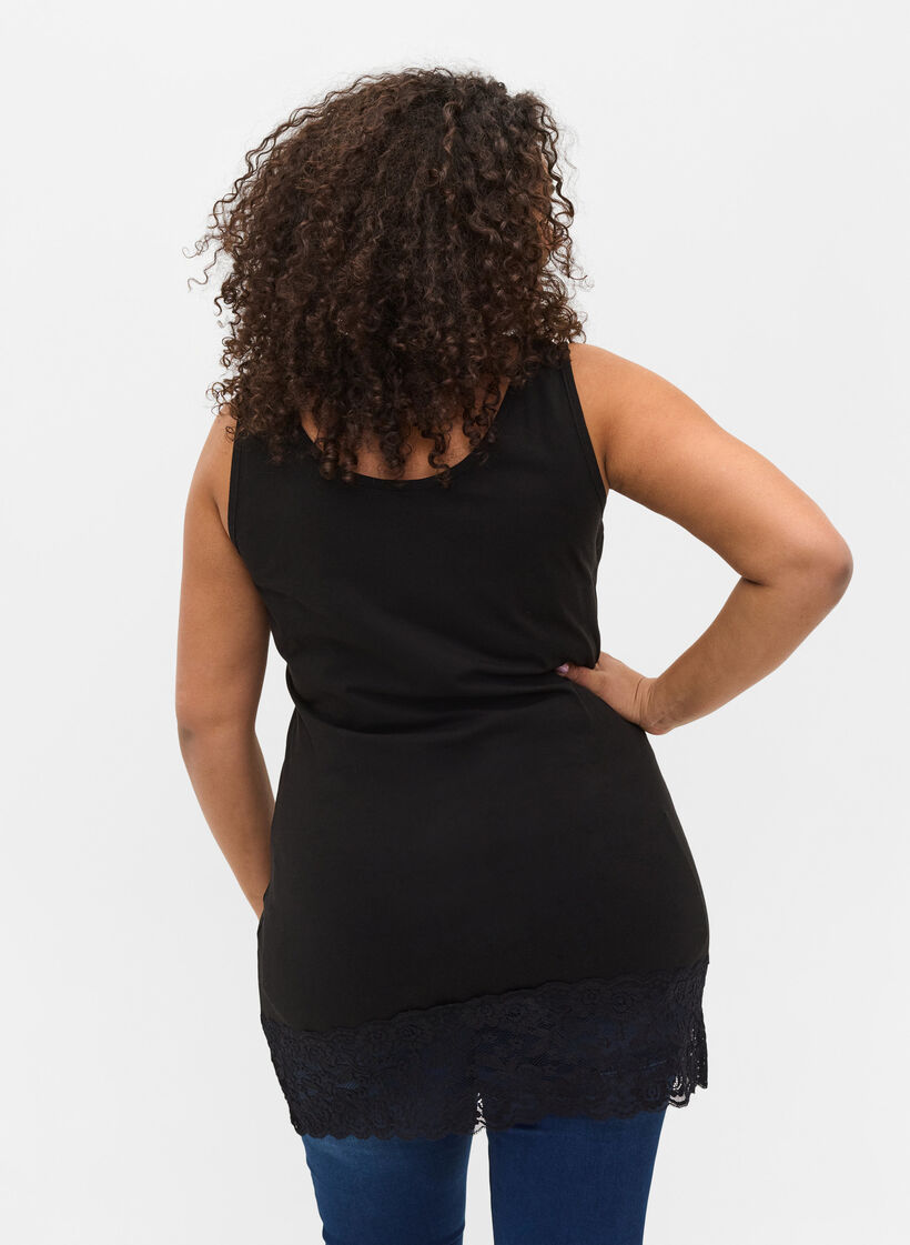 Långt bomullslinne med spets, Black, Model image number 1