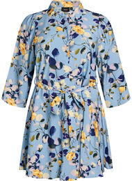 M&ouml;nstrad tunika med knytsk&auml;rp och 3/4-&auml;rmar, Bl&aring;