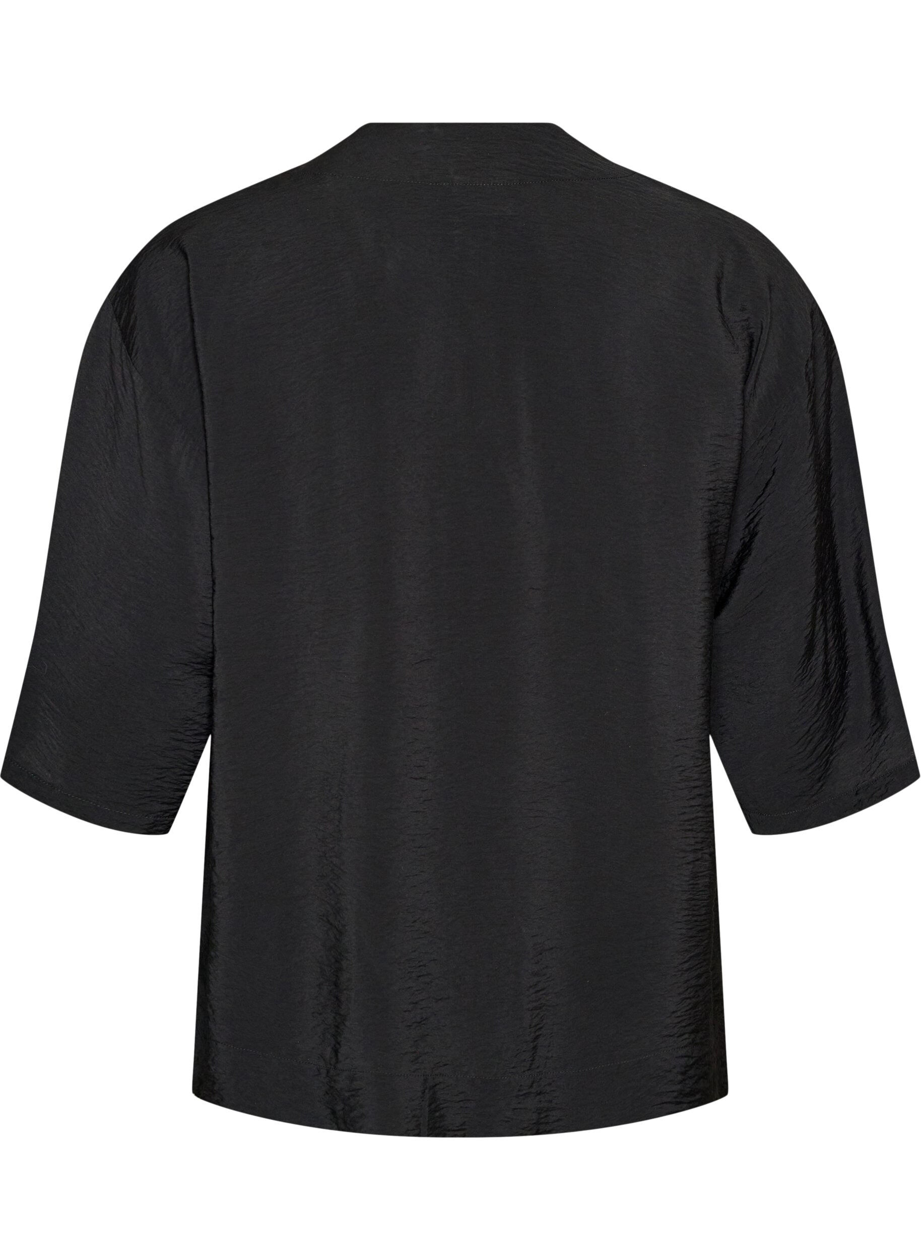 ZizziKort kimono i viskos med 3/4-&auml;rmar, Svart, Packshot image number 1