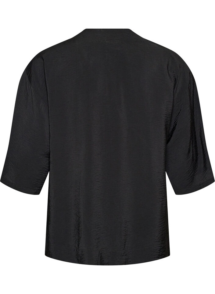 Kort kimono i viskos med 3/4-&auml;rmar, Svart, Packshot image number 1