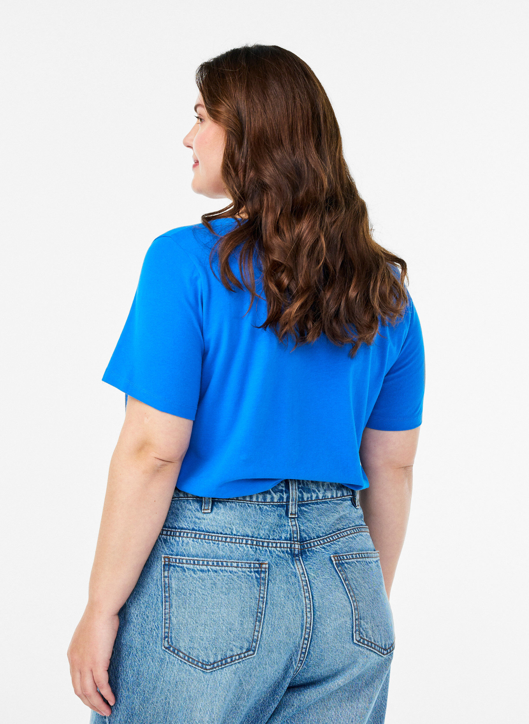ZizziEnf&auml;rgad bas-t-shirt i bomull, Bl&aring;, Model image number 2