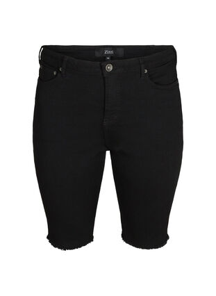Kroppsnära jeansshorts med råa kanter, Black, Packshot image number 0