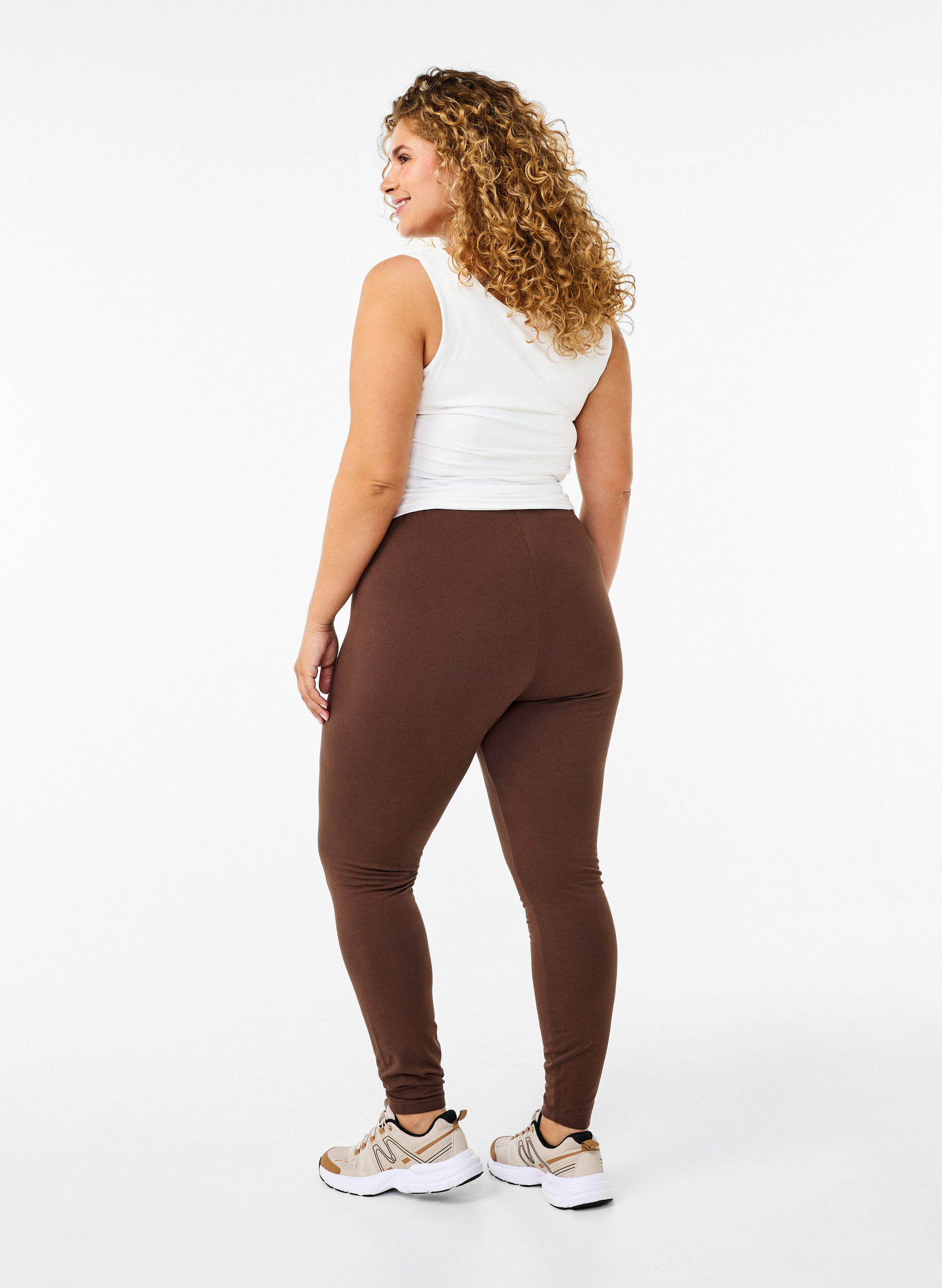 Zizzi Leggings i bomull med foder, Brun, Model image number 1