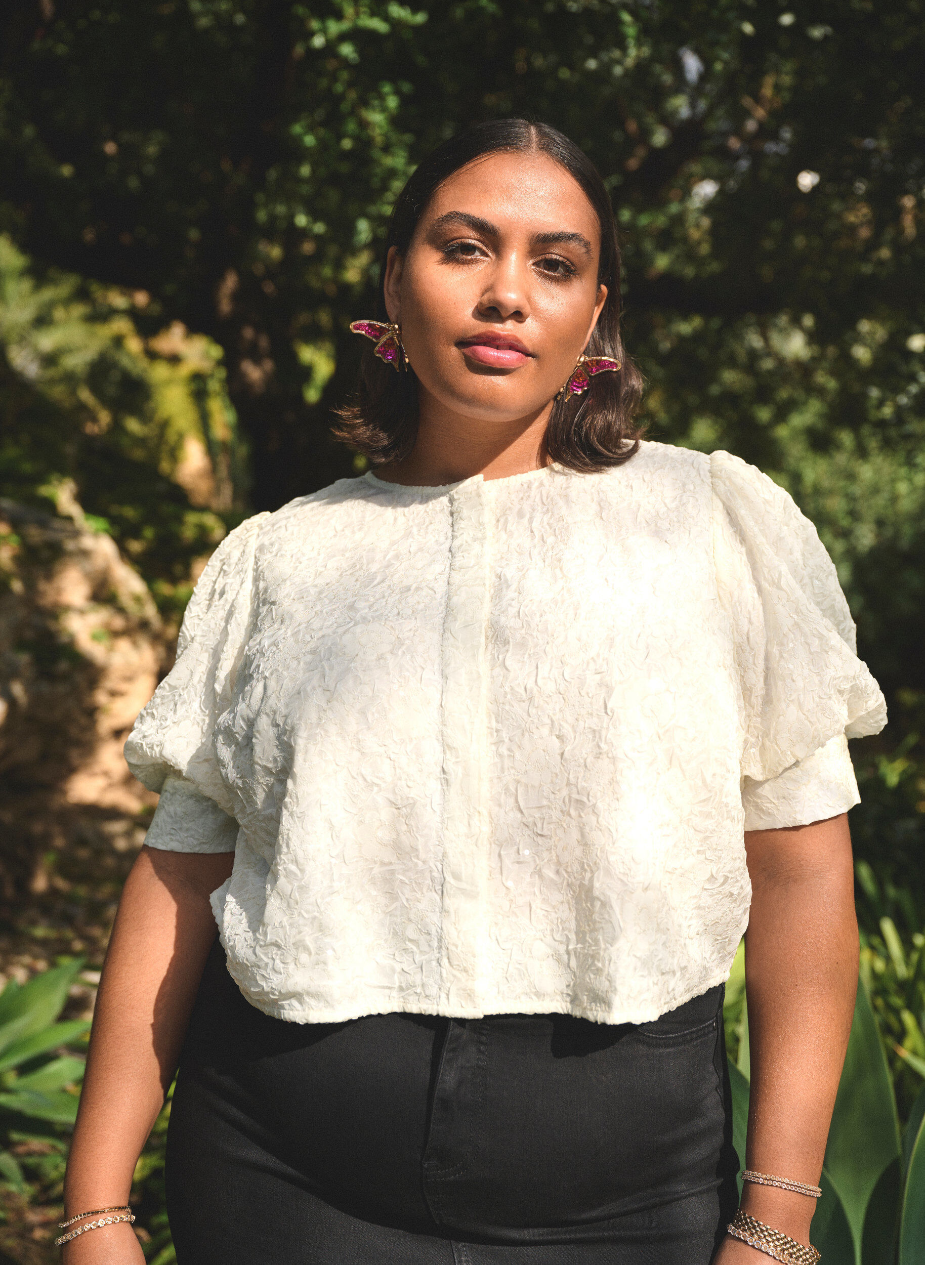 Zizzi Partyblus med paljetter och 1/2 &auml;rmar, Vanilla, Image image number 0