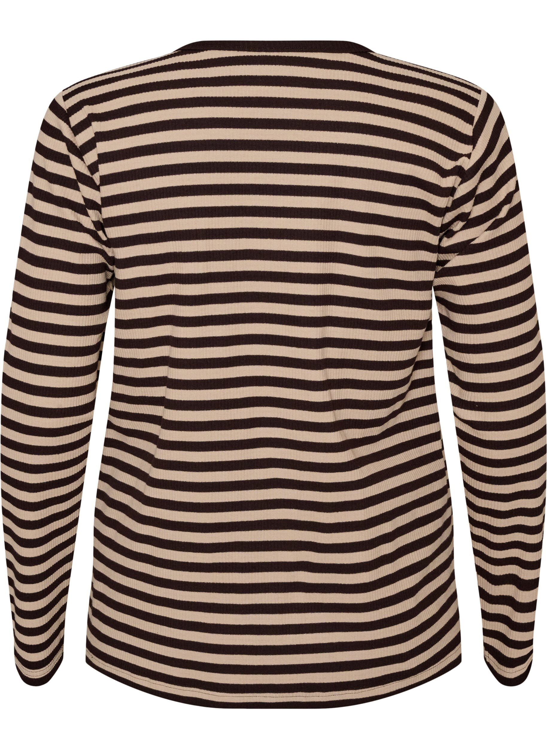 ZizziRandig blus med l&aring;nga &auml;rmar, Brun, Packshot image number 1