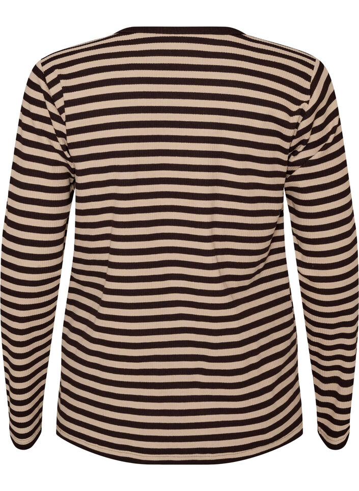 Randig blus med l&aring;nga &auml;rmar, Brun, Packshot image number 1