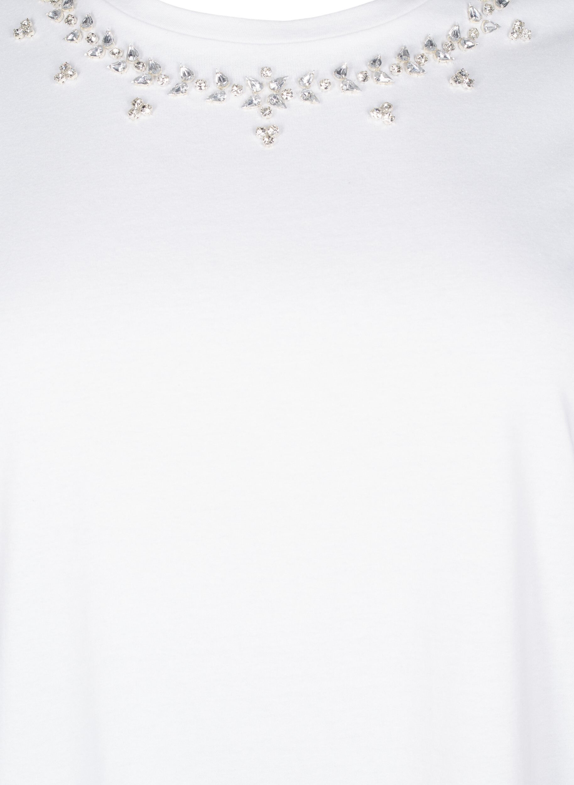 Zizzi T-shirt med rund hals och strasstenar, Bright White, Packshot image number 2