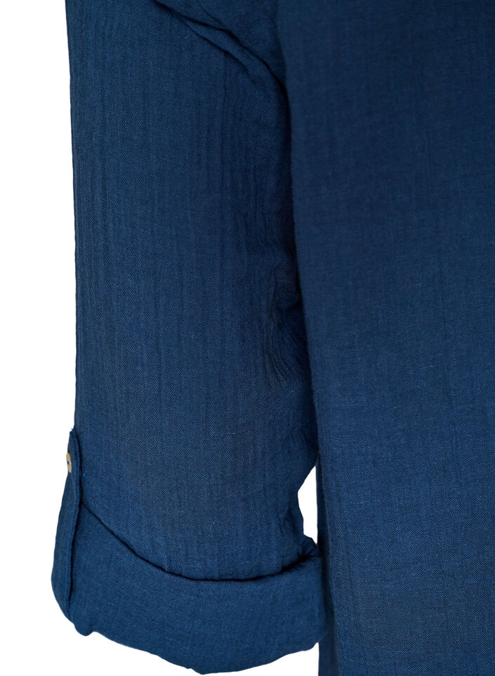 Tunika i bomullsmuslin med broderie anglaise, Bl&aring;, Packshot image number 3