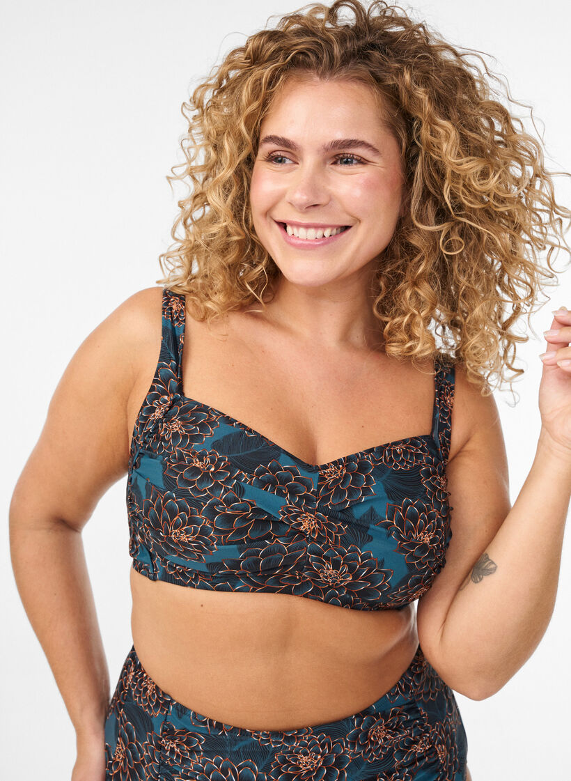 Vadderad bikinitopp med tryck, Bl&aring;, Model image number 0
