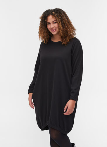 Enfärgad sweatshirtklänning med långa ärmar, Black, Model image number 0