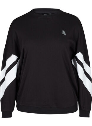 Sweatshirt med printdetaljer på ärmarna, Black, Packshot image number 0