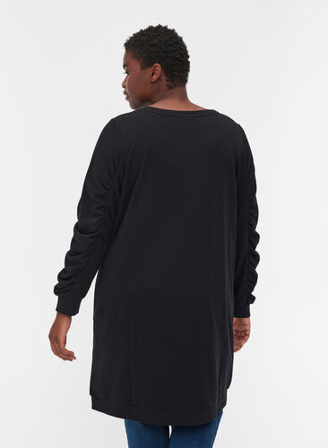 Sweatshirtklänning med fickor och draperade ärmar, Black, Model image number 1
