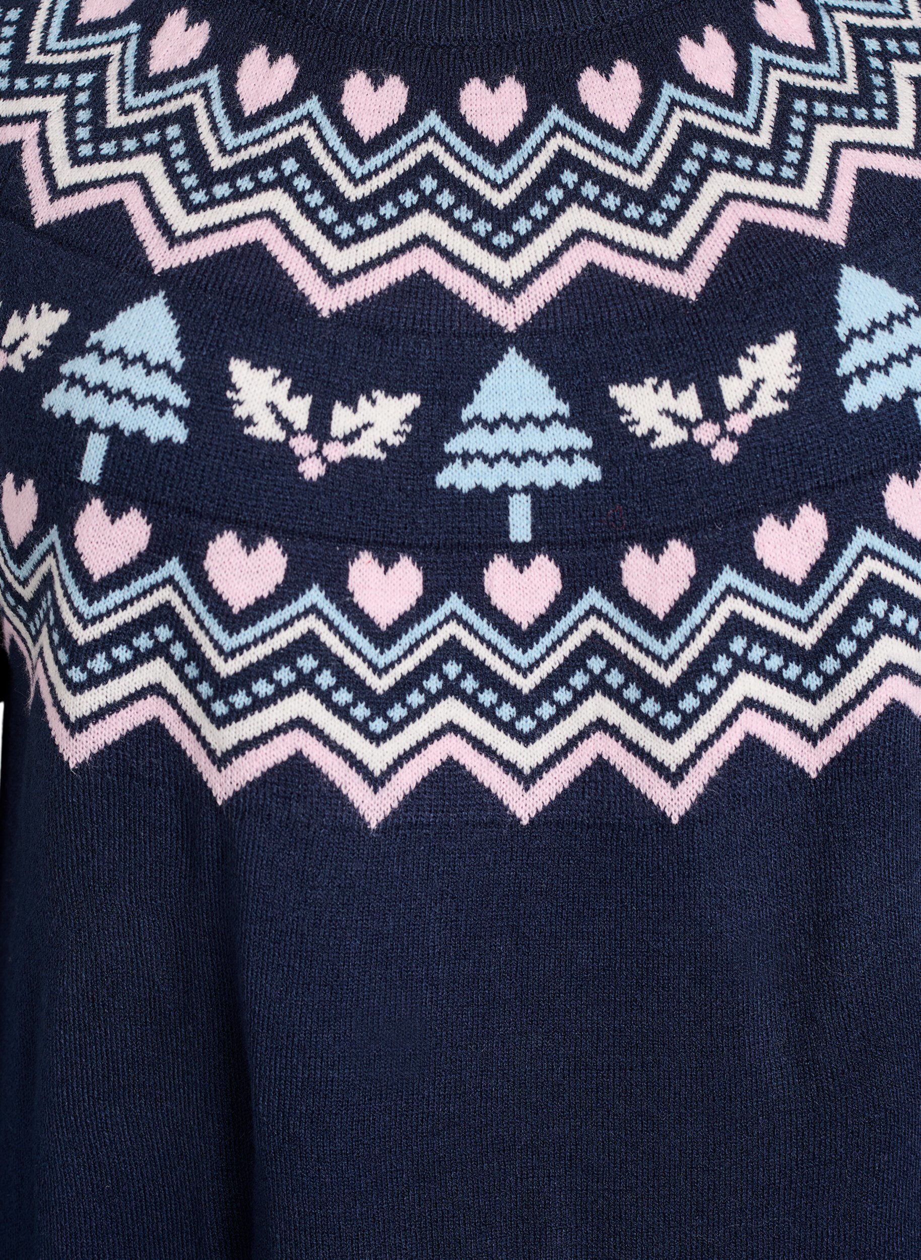 Zizzi Kort stickad kl&auml;nning med jacquardm&ouml;nster och julmotiv, Bl&aring;, Packshot image number 2