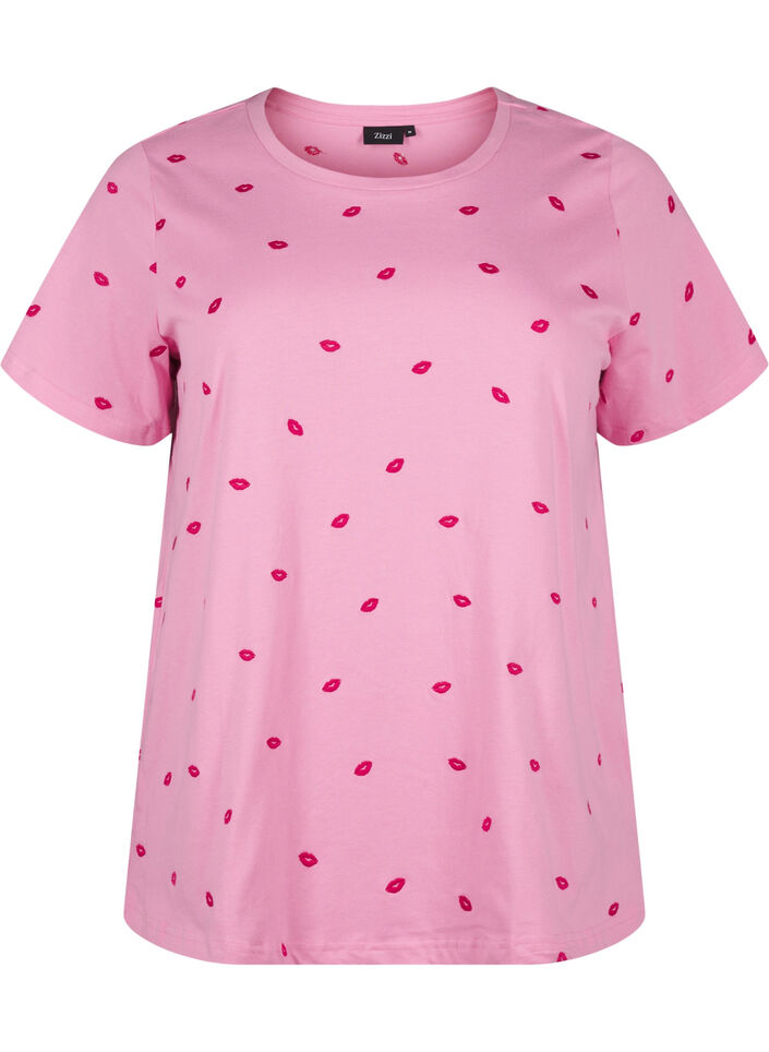 T-shirt i ekologisk bomull med broderade läppar., Rose Bl. Lips Emb. , Packshot image number 0