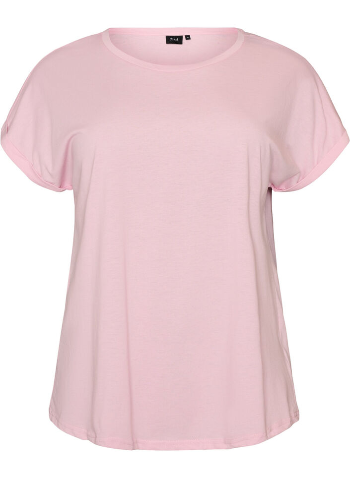 Kort&auml;rmad t-shirt i bomullsmix, Rosa, Packshot image number 0