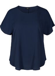 Blus med korta &auml;rmar och rund halsringning, Bl&aring;