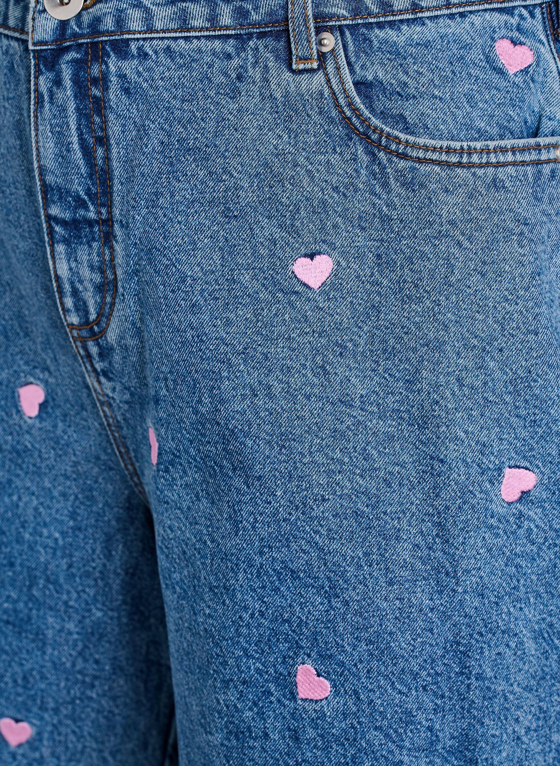 ZizziJeansshorts med h&ouml;g midja och broderade hj&auml;rtan, Bl&aring;, Packshot image number 2