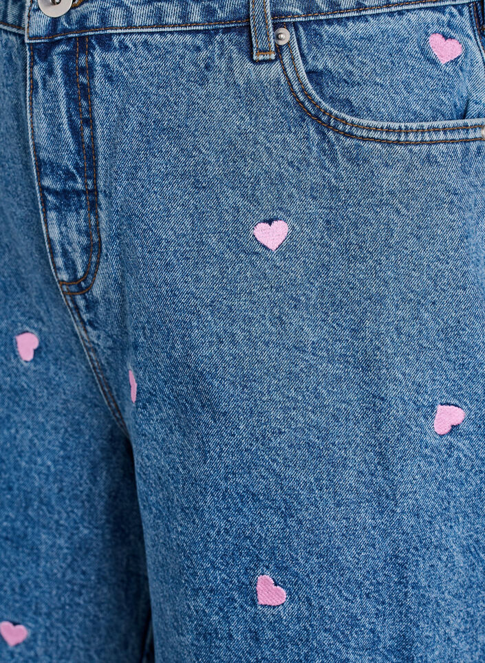 Jeansshorts med h&ouml;g midja och broderade hj&auml;rtan, Bl&aring;, Packshot image number 2