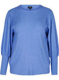 Stickad tröja med rund halsringning och ballongärmar, Ultramarine Mel.