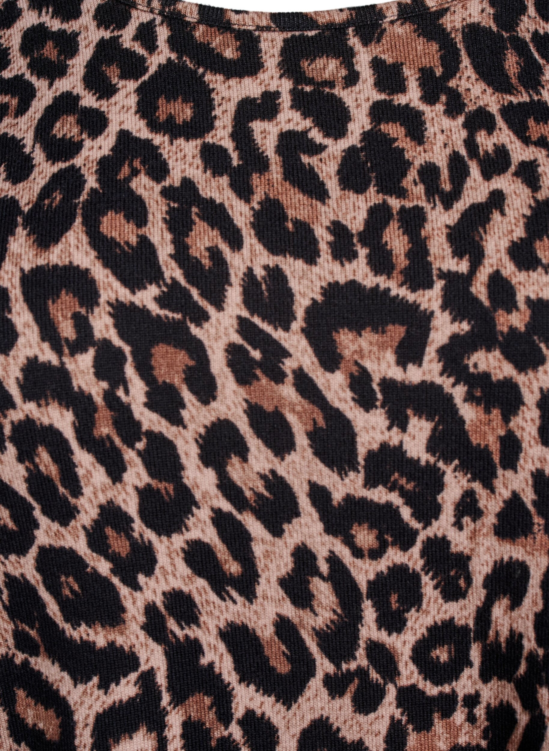 Zizzi Leopardm&ouml;nstrad blus med l&aring;nga &auml;rmar, Brun, Packshot image number 2