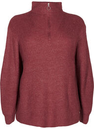 FLASH – Stickad tröja med hög hals och dragkedja, Röd