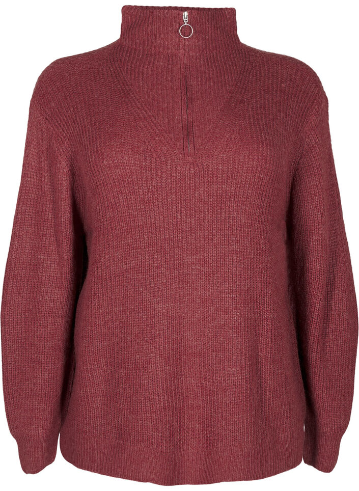 FLASH – Stickad tröja med hög hals och dragkedja, Röd, Packshot image number 0