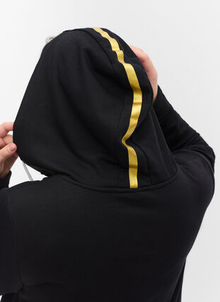 Lång sweatshirt med v-ringning och huva, Black, Model image number 2