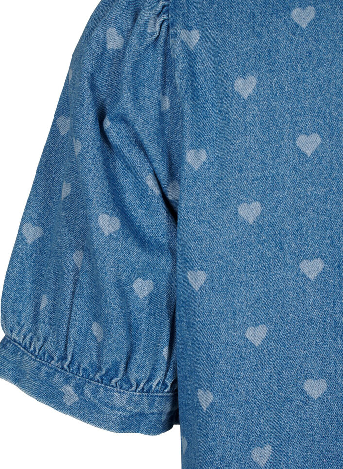 Kortärmad denimklänning med hjärtmönster, L. Blue D. w. Heart, Packshot image number 3