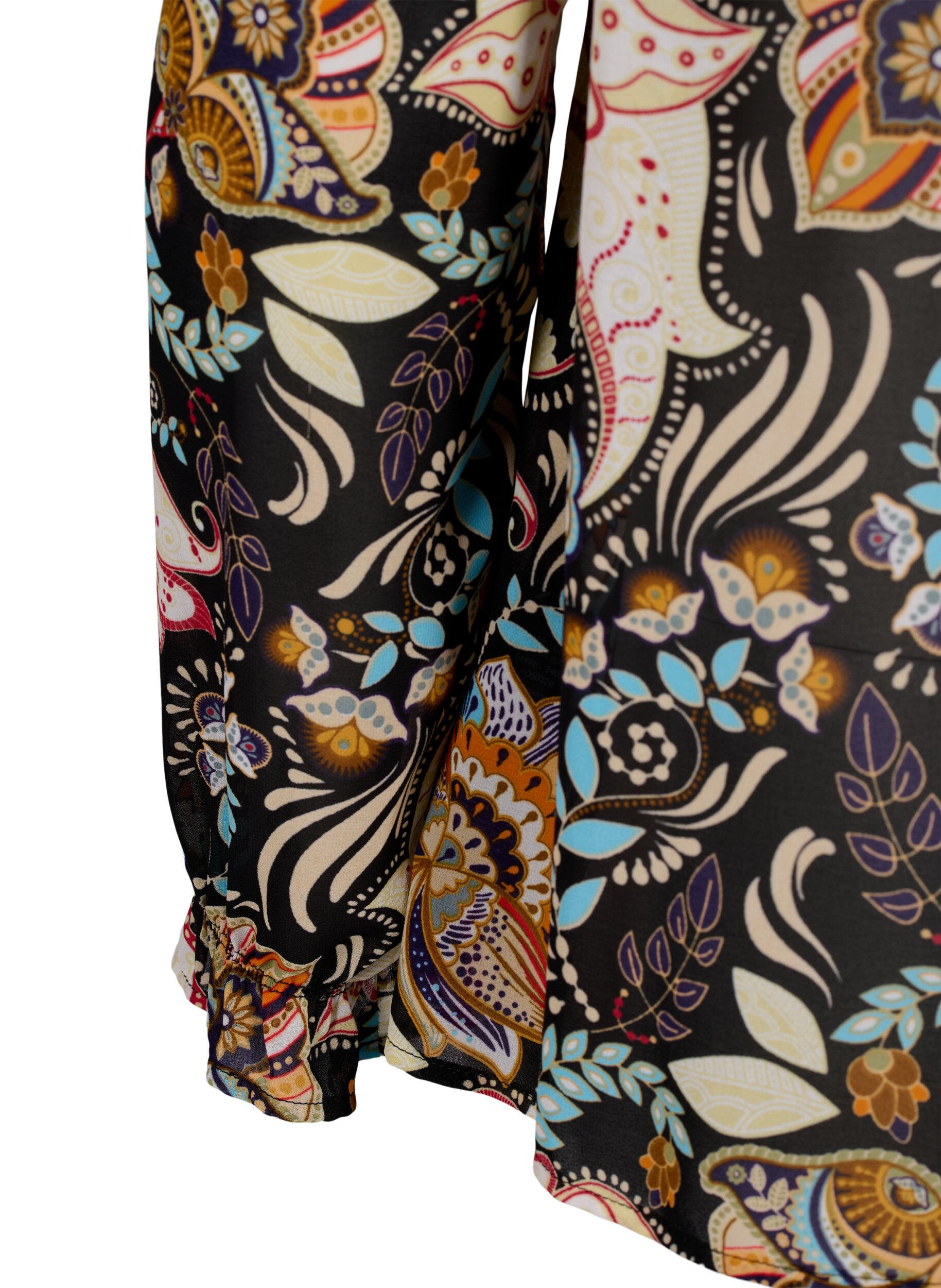 Zizzi Skjortblus med volanger och paisleytryck, Black Paisley, Packshot image number 3