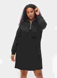 Sweatshirtklänning med dragkedja och dragsko, Black, Model