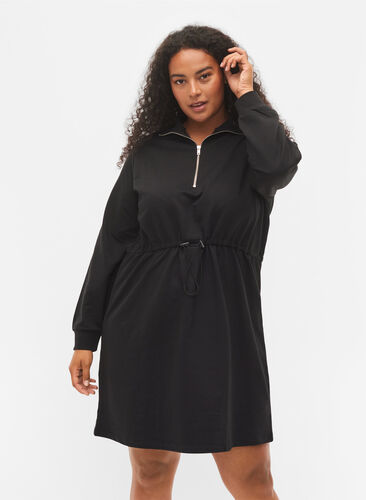 Sweatshirtklänning med dragkedja och dragsko, Black, Model image number 0