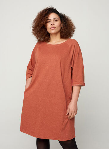 Sweatklänning med 3/4 ärmar och fickor, Arabian Spice Mel, Model image number 0