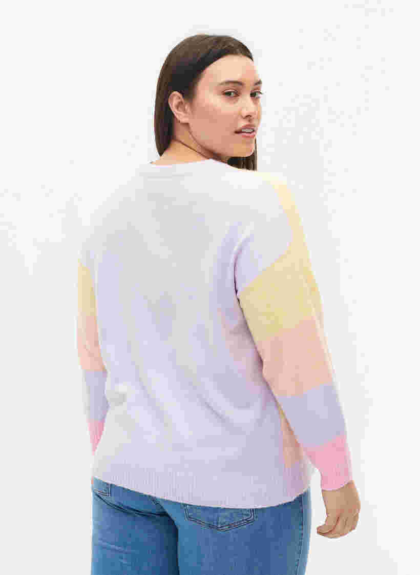 Stickad tröja med ränder och rund hals, Pale Banana Mel.Com, Model image number 1