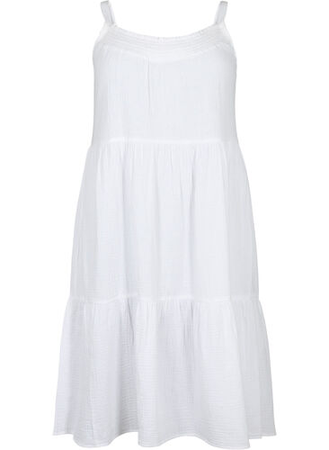 Enfärgad klänning i bomull, Bright White, Packshot image number 0