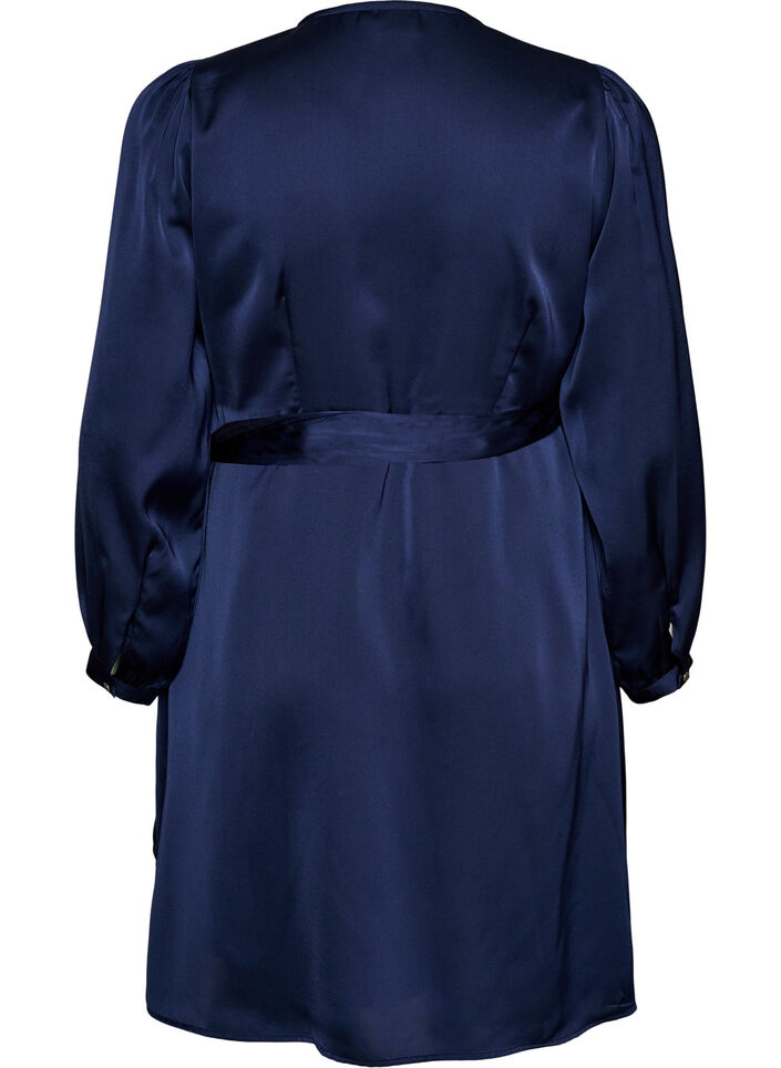 Kort omlottkl&auml;nning i satin, Bl&aring;, Packshot image number 1
