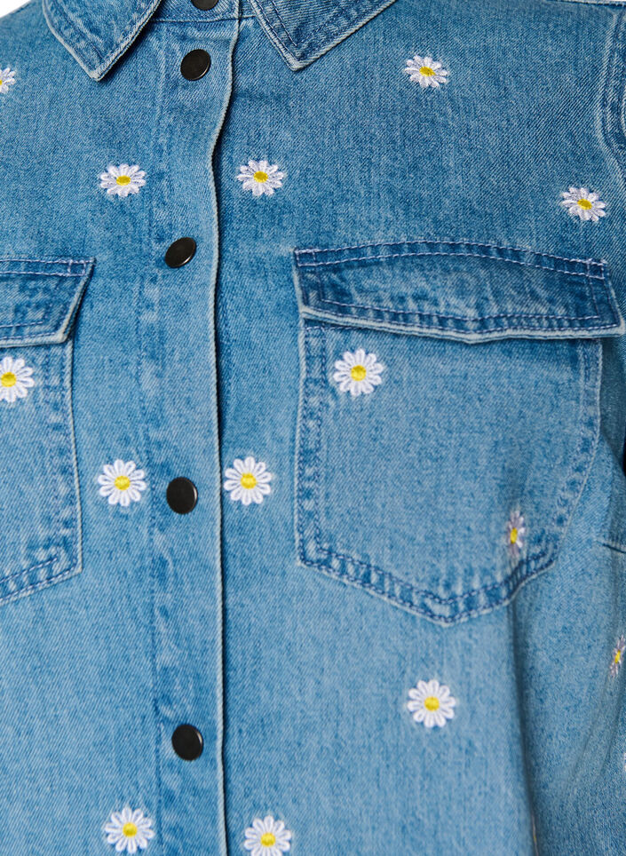 Kort jeanskl&auml;nning med broderade blommor, Bl&aring;, Packshot image number 2
