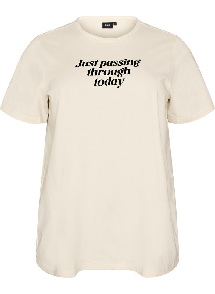 T-shirt i bomull med texttryck, Vit, Packshot image number 0