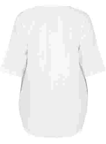 Bomullstunika med 3/4-ärmar, Bright White, Packshot image number 1