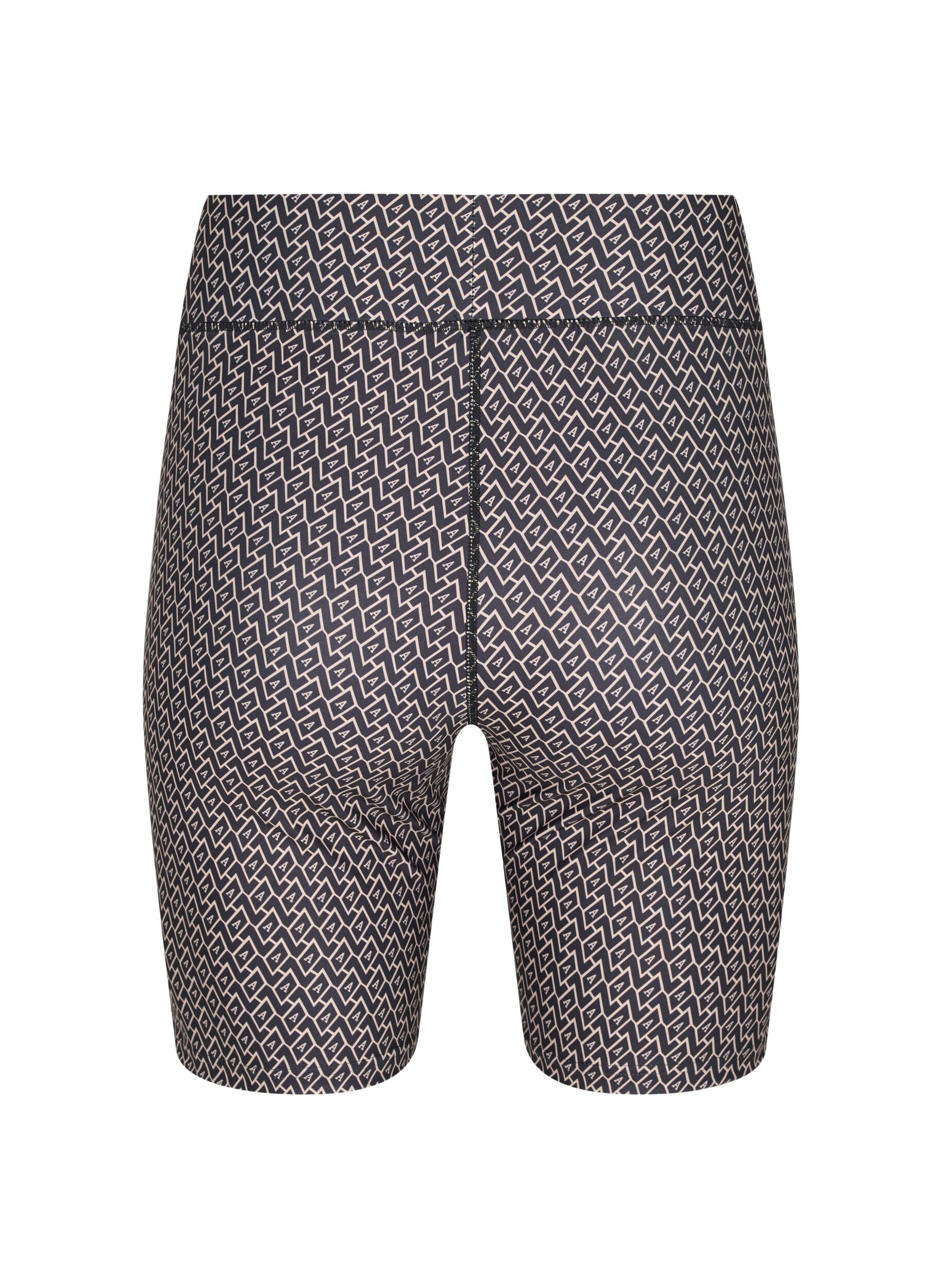 Zizzi M&ouml;nstrade tr&auml;ningsshorts, Black w. Text Print, Packshot image number 1