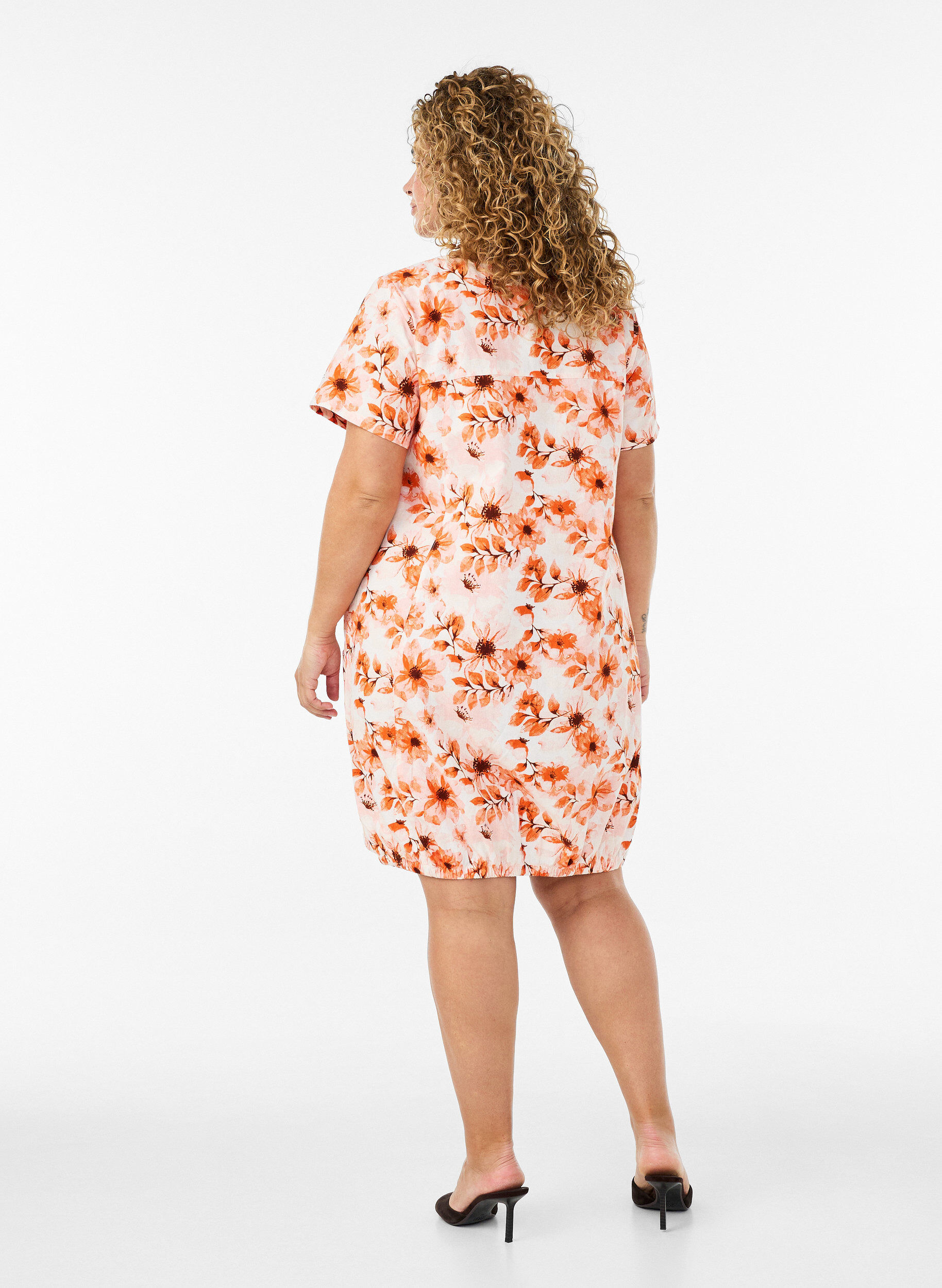 ZizziKort&auml;rmad bomullskl&auml;nning med tryck, Orange, Model image number 2