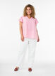 Blus i viskos och linne med volang&auml;rmar, Rosa, Model image number 1